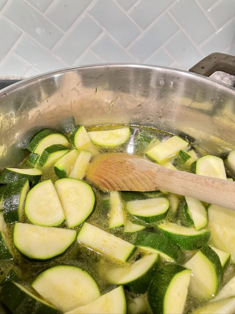 Courgette and Basil Soup in process shot