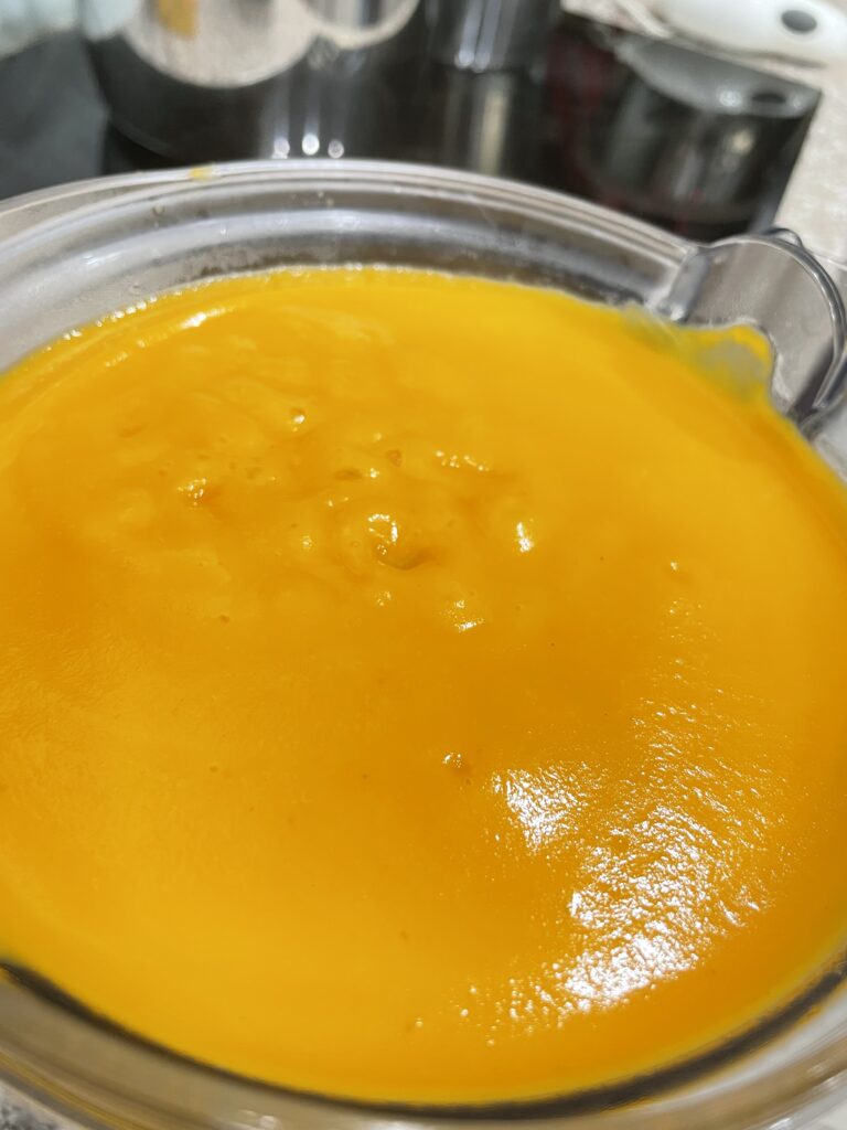 Blender filled with orange soup