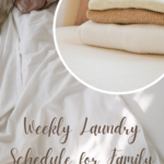 Weekly laundry schedule for family laundry cover page with sheets and folded blankets