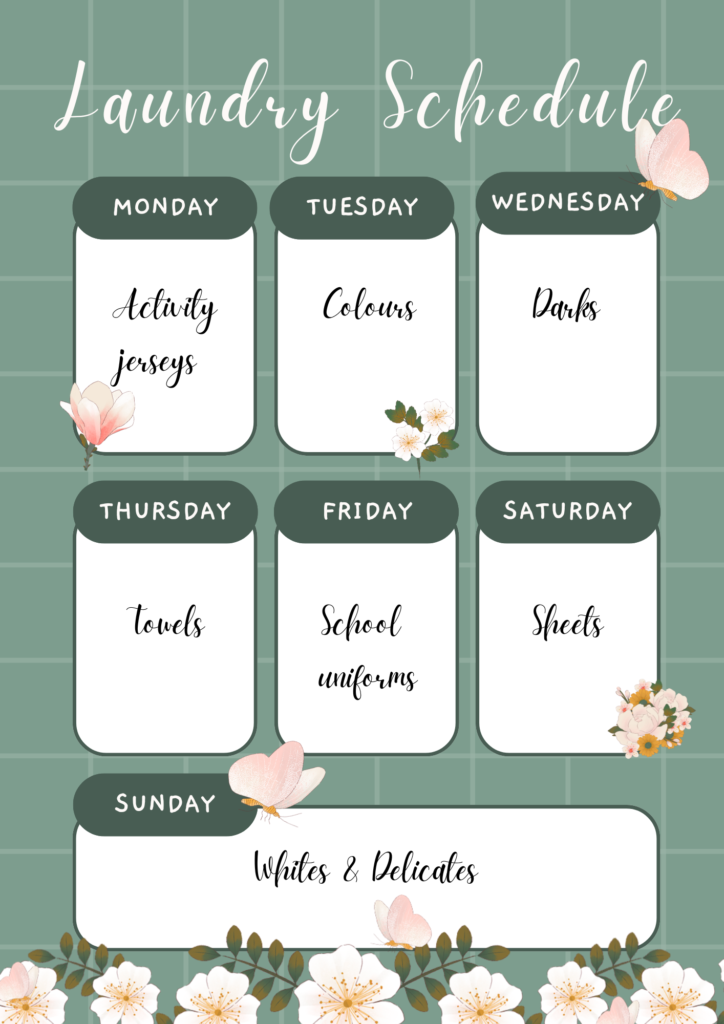 Weekly laundry schedule to print