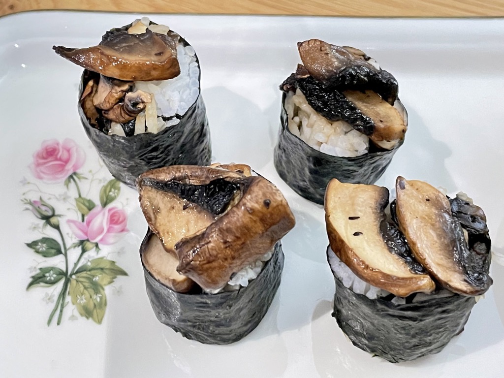 Mushroom sushi close up shot