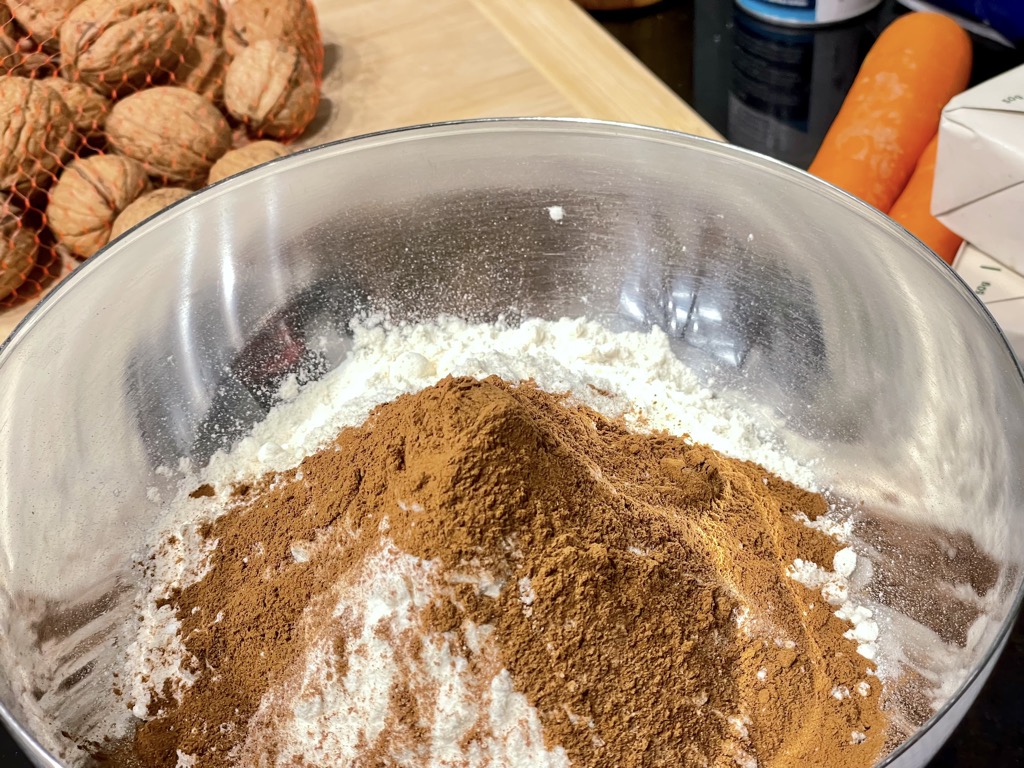 Flour and spices in silver bowl