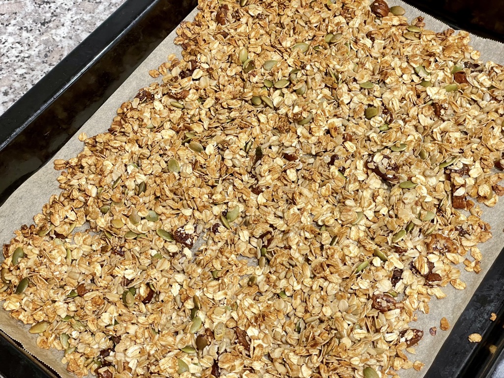 Granola on baking tray