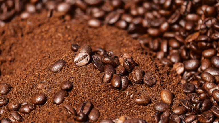 Ground and unground coffee beans