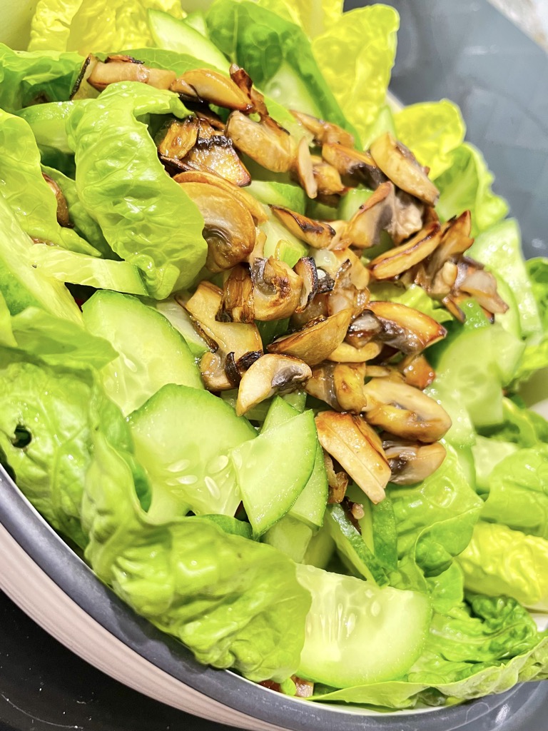 Vertical shot of salad with Mushrooms