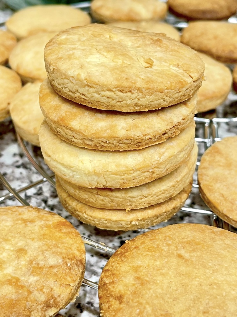 Stack of shortbread rounds between other shortbreads