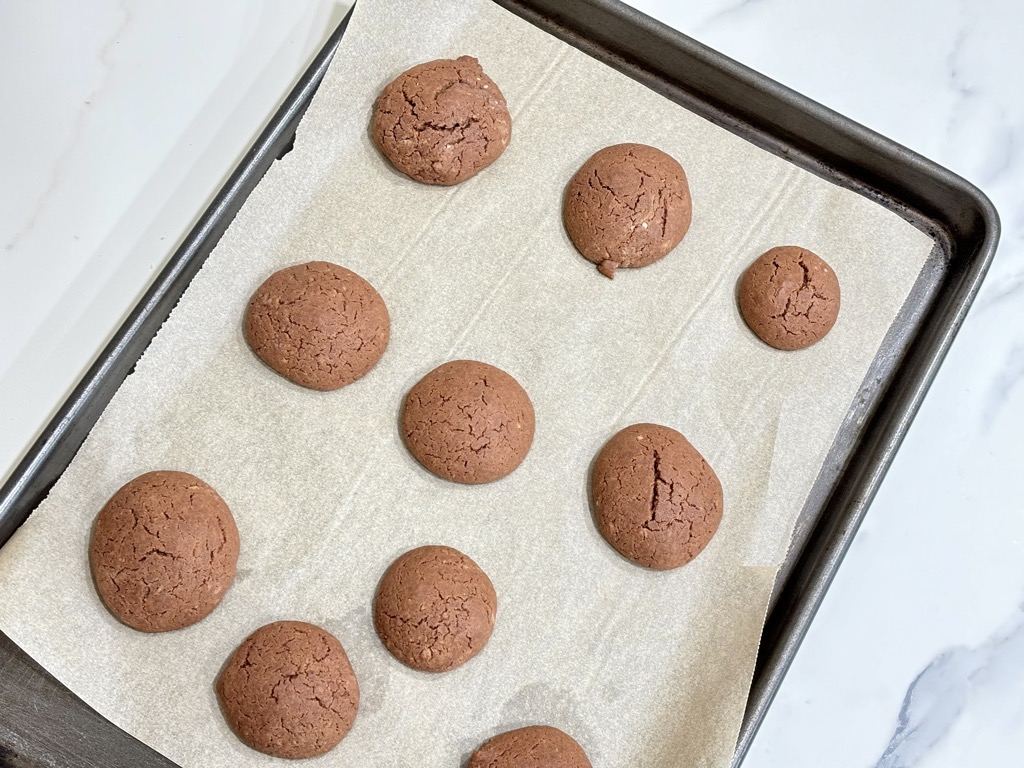 Baked Nutella biscuits on baking tray