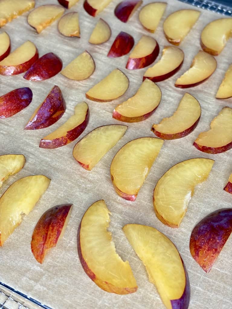 Plum slices on parchment paper