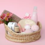 Feminine gift basket in pink tones