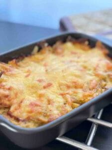 Close-up of the cheesy crust on a finished potato bake